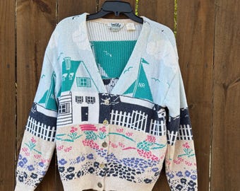Cárdigan vintage Northern Reflections para mujer, talla mediana, fabricado en Canadá, RN69778, náutico, barco, adorable, lindo, auténtico estilo vintage.