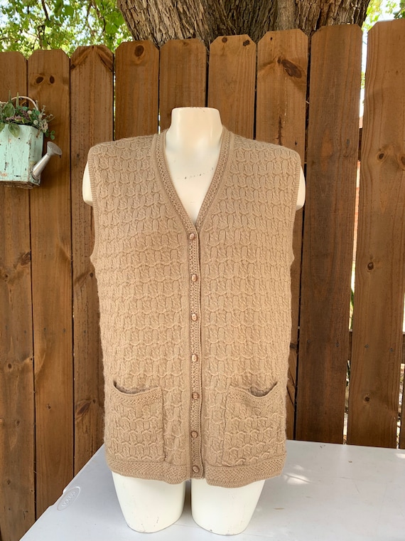 Vintage 90’s Tan button up sweater vest, Ladies V… - image 1