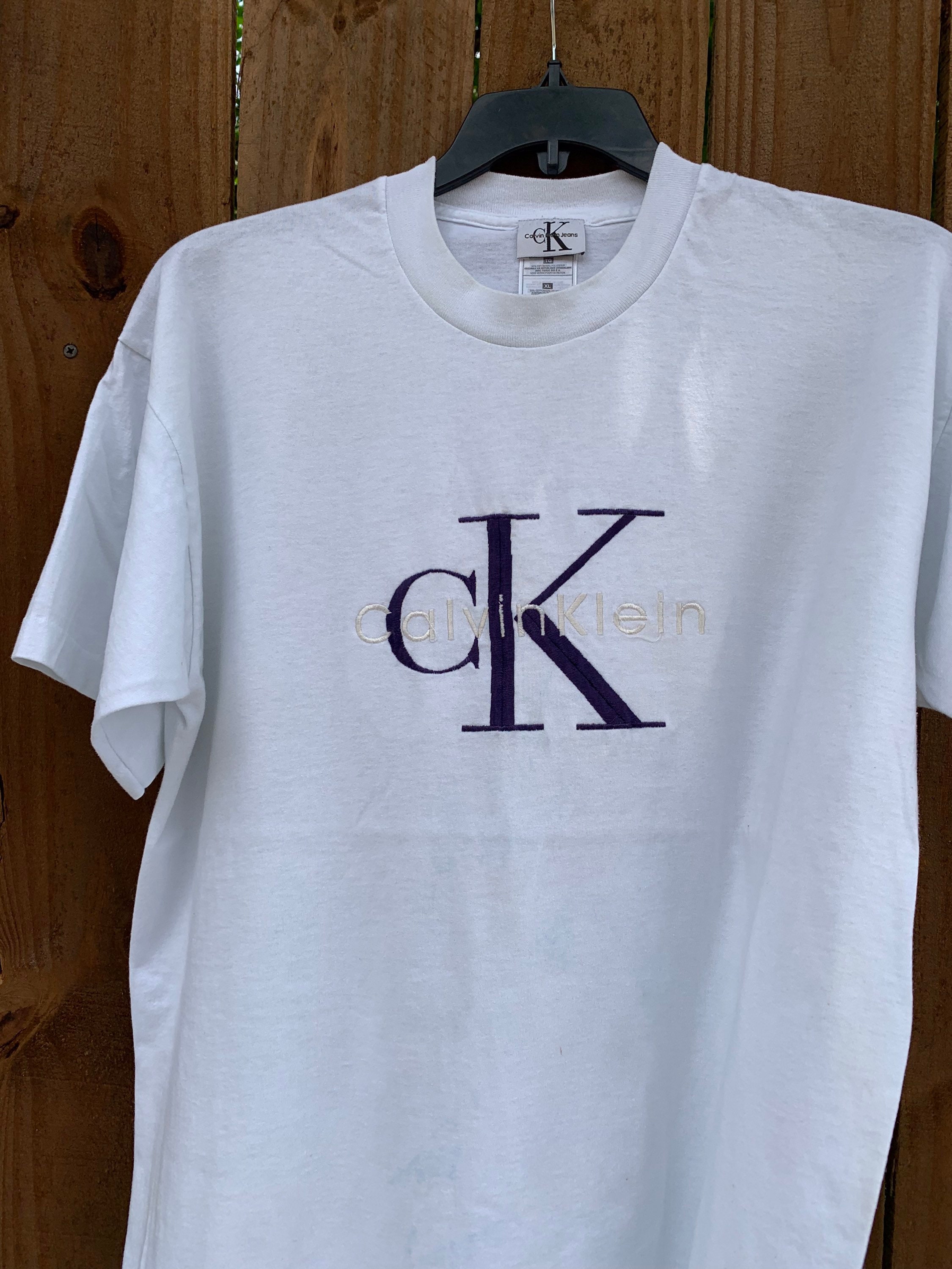 90's Vintage CK Embroidered Single Stitch T-shirt Size XL