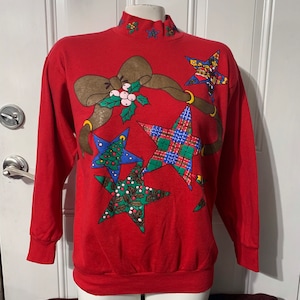 Vintage 90s Christmas Cabin Creek turtleneck lightweight sweatshirt size Medium.