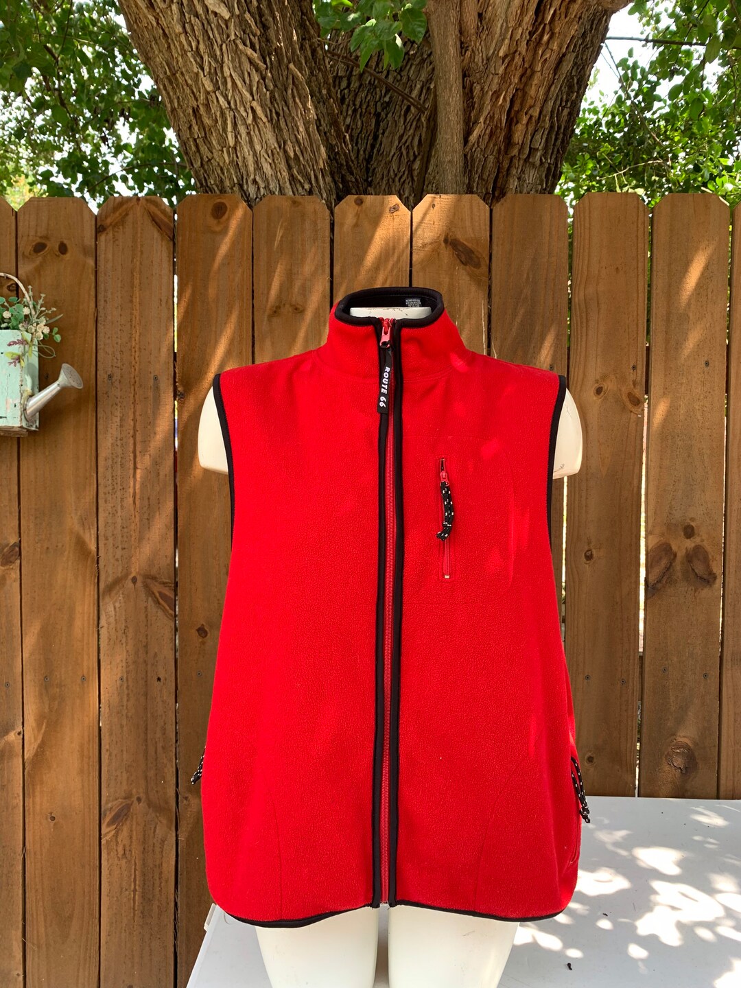 90s Vintage Route 66 Fleece Vest Size Large, Red Unisex Vest, 90s Retro