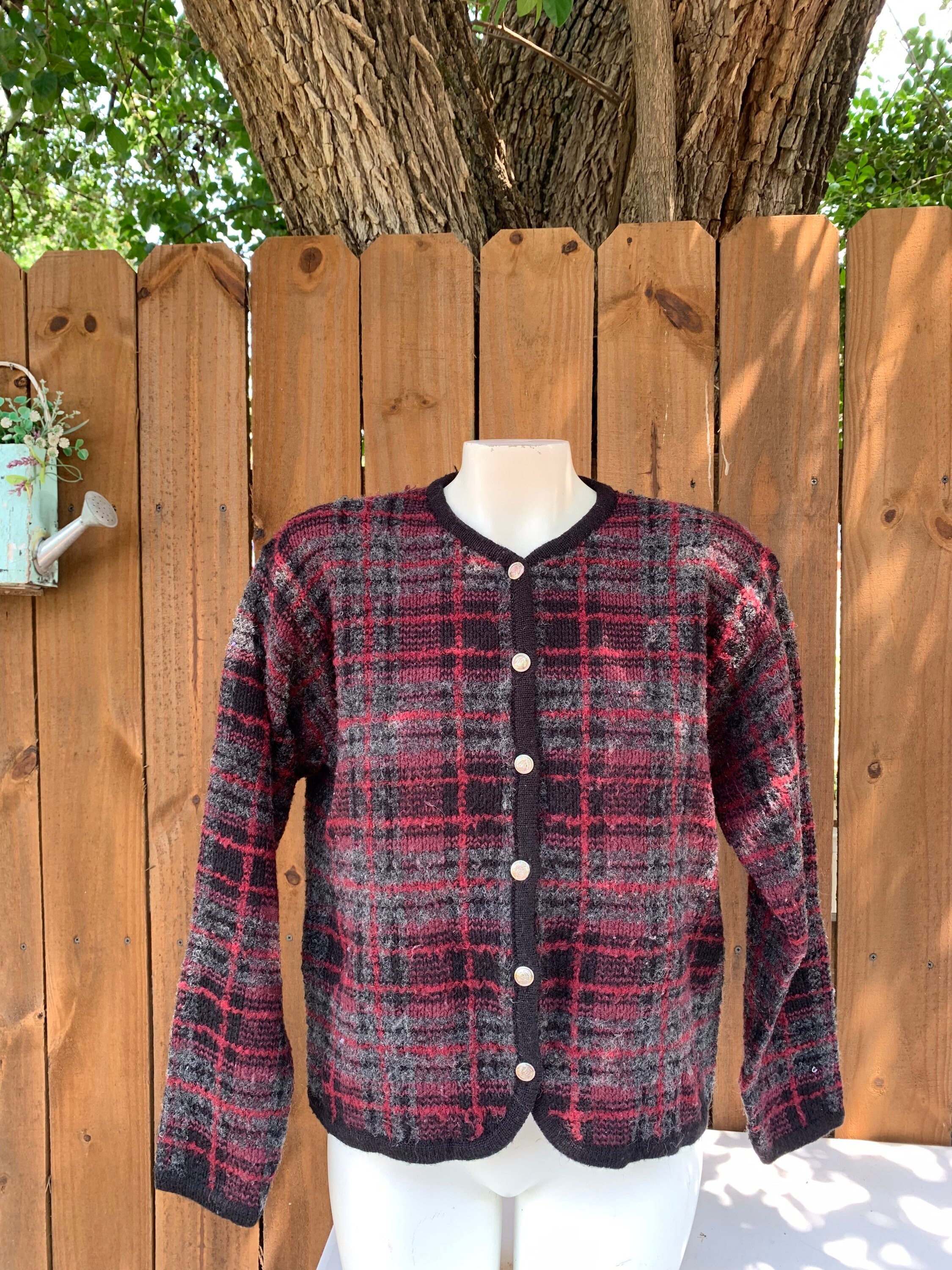 90s Vintage J Plaid Cardigan Wool Sweater Size Large, True 90s Vintage J Plaid Cardigan Wool Sweater Size Large, True