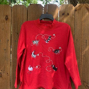 90’s Vintage “Naughty kittens” turtleneck ladies T-shirt size M, Cute, Adorable, Cats lovers.
