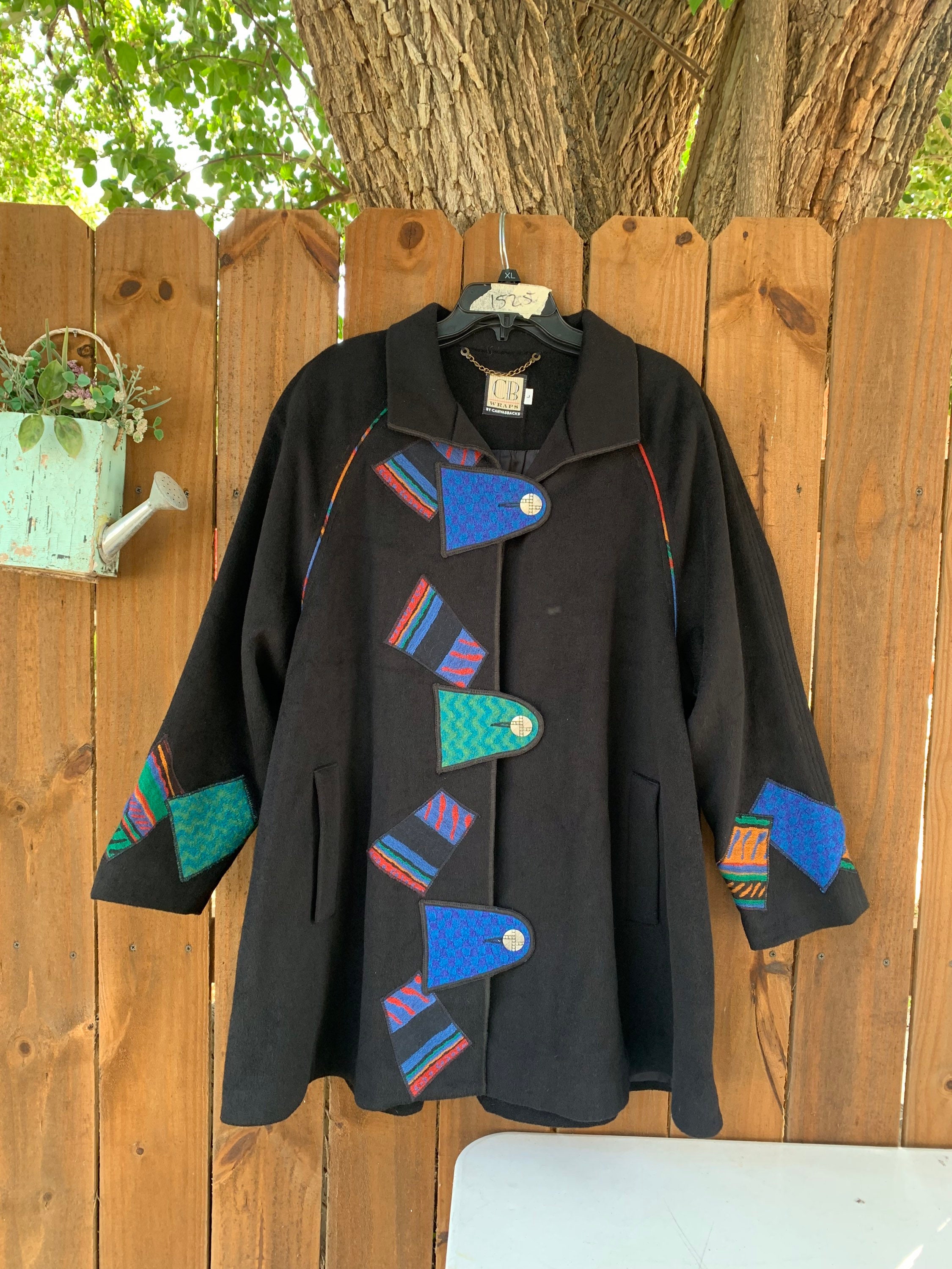 ジャケット・アウター DEVOA Mixed Patchwork Wool Coat Vintage 90's CB Wraps Ladies Coat, Patches Wool Coat Jacket