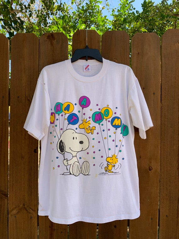 60s Vintage “what a Mom!” Snoopy & Woodstock T-shirt Size XL