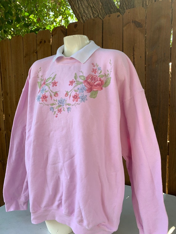 90’s Vintage “Roses” Collared sweatshirt size XL … - image 2