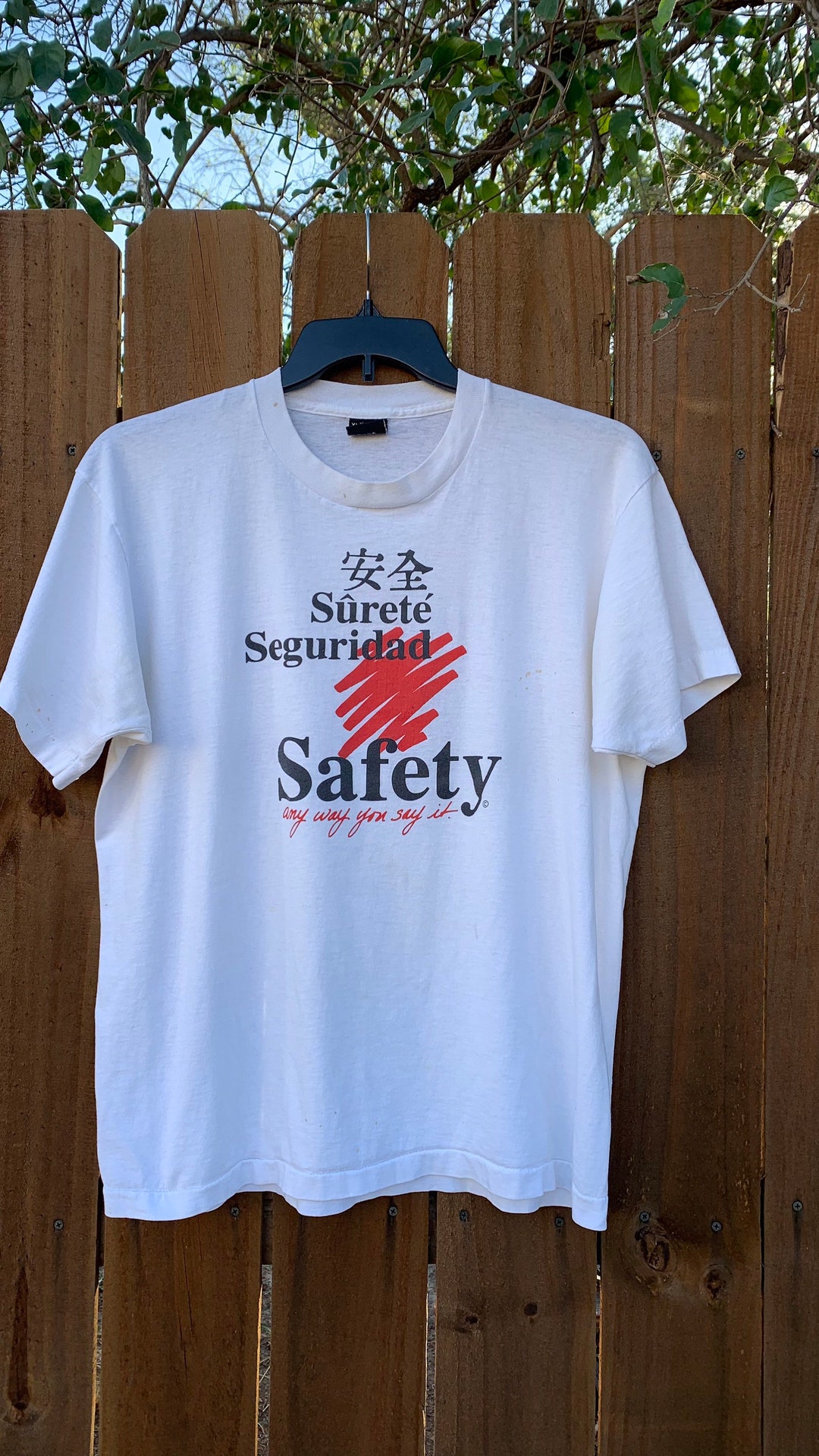 Vintage 8090s safety in Different Languages Single Stitch Tee Size XL