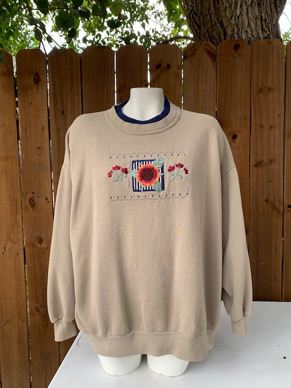 90’s Vintage “Sunflower” embroidered sweatshirt s… - image 1