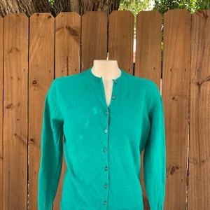 50’s Vintage Pringle Pure Wool Cardigan Sweater, True Vintage Aquamarine green ladies wool sweater size 40.