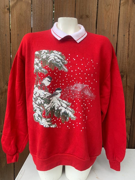 90s Vintage beautiful Birds Grandma Sweater Vintage Christmas Sweatshirt Size L by Whim. Etsy