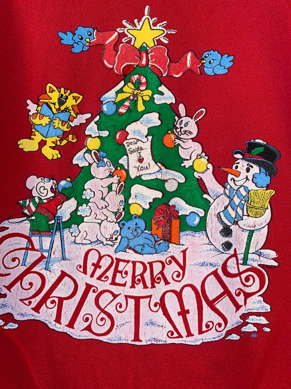 Vintage 80s “Merry Christmas” all over print swea… - image 3