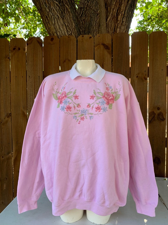 90’s Vintage “Roses” Collared sweatshirt size XL … - image 1