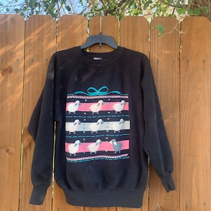 Vintage 90s “Sheep” raglan sleeve sweatshirt size Large, Black/Pink Crewneck pullover sweatshirt by Ultra Sweats.