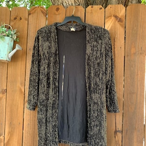 Vintage 80-90s Ónix Black/Gold cardigan top size 20, True Vintage Made in USA ladies top.