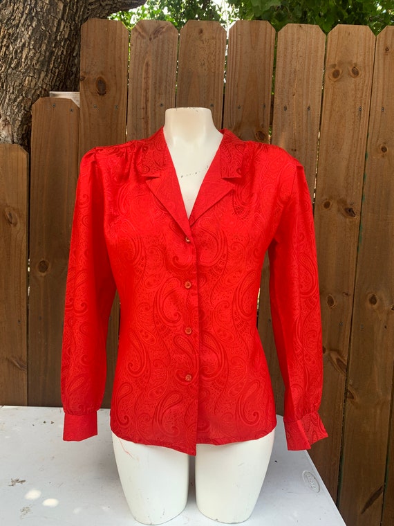 70s Vintage Bryn Mawr by Bobbie Brooks red blouse… - image 4