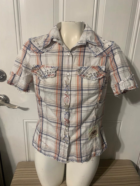 90s Y2K WET SEAL button up short sleeve blouse si… - image 1