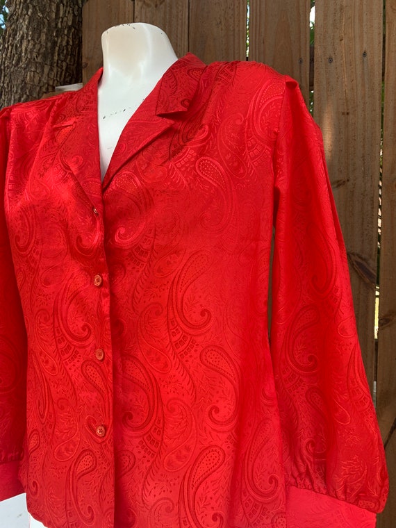 70s Vintage Bryn Mawr by Bobbie Brooks red blouse… - image 3