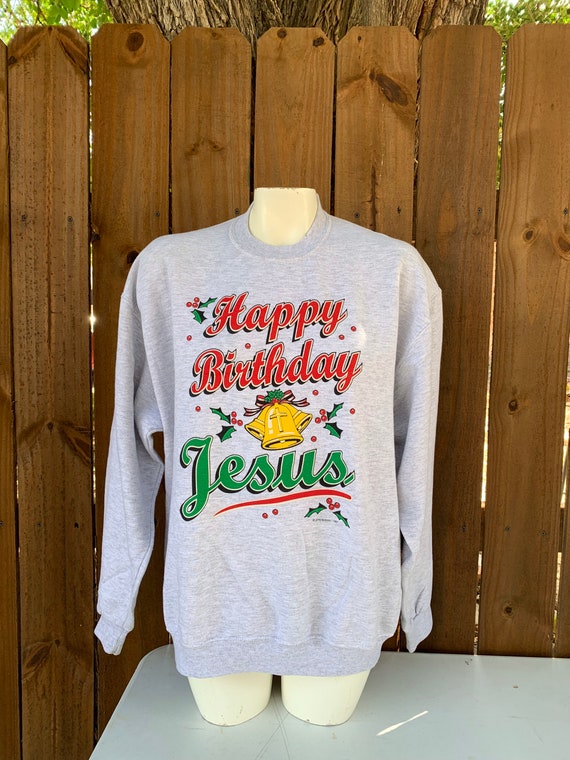 80s Vintage “Happy Birthday Jesus” Crewneck Pullover Sweatshirt Size  Large.