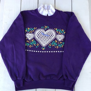 Vintage 1993 Pegi Golf Crewneck Pullover Sweatshirt Size L, Vintage Love Heart purple Grandma sweater, Cute, Love, 90s.