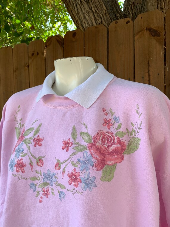 90’s Vintage “Roses” Collared sweatshirt size XL … - image 3