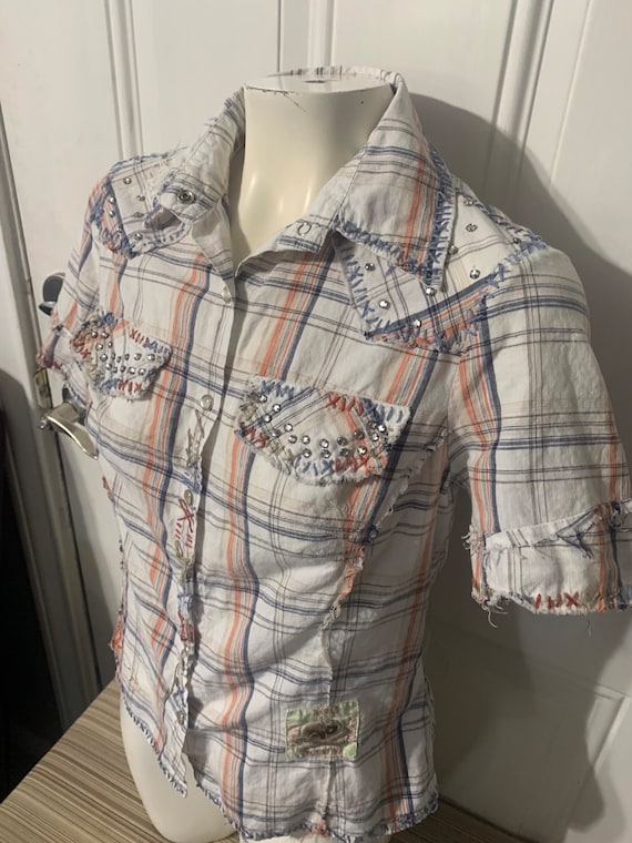 90s Y2K WET SEAL button up short sleeve blouse si… - image 2