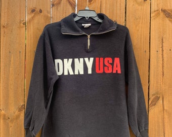 Vintage 90s DKNY USA Half Zip Fleece Sweatshirt Size Small