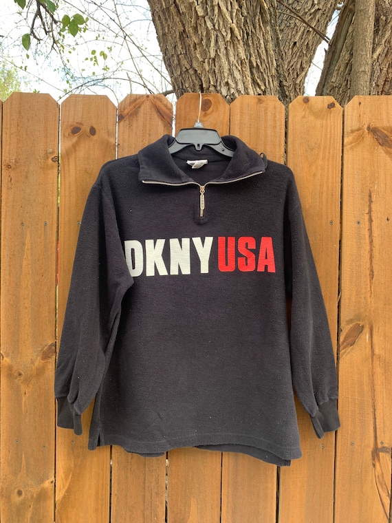 Vintage 90s DKNY USA Half Zip Fleece Sweatshirt Size Small