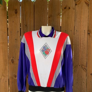 80er-90er Vintage Season Ticket Kragen Sweatshirt Gr.M, Royal Blau Damen Sweatshirt, Vintage Pullover, 90er, Retro.