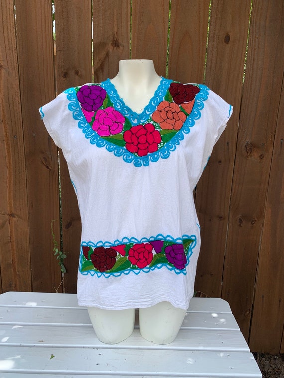 Vintage 90’s Mexican blouse size Large, boho embr… - image 1