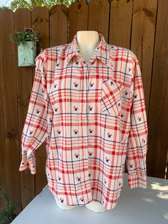 Vintage Haband beige/red plaid Flannel shirt size… - image 2