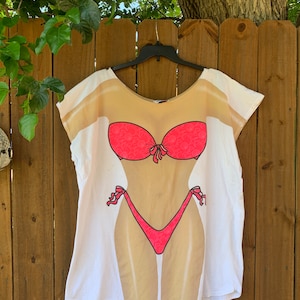 Hot Pink Bikini Cover-Up T-Shirt Size L/XL