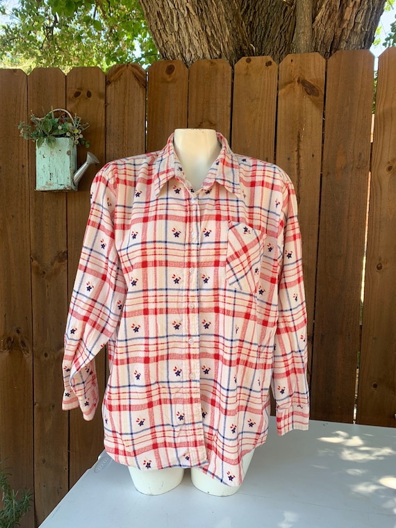 Vintage Haband beige/red plaid Flannel shirt size 