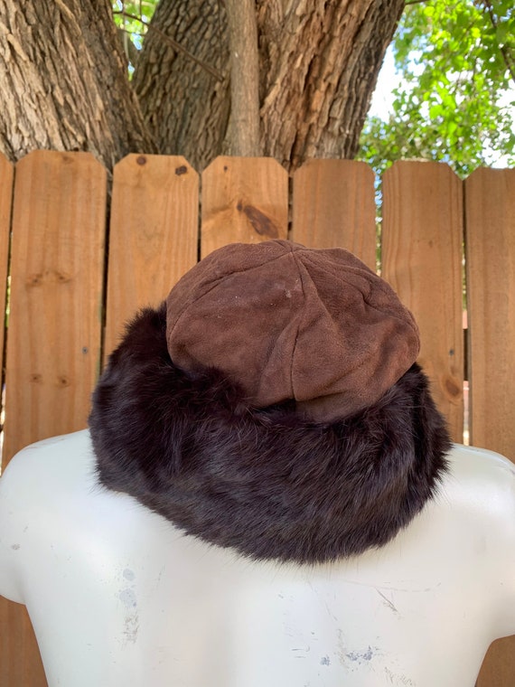 Vintage Winter real fur beanie hat, Leather/fur ha