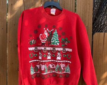 Vintage 90’s “Adorable Santa Clause “ Christmas sweatshirt size XL, Vtg Unisex Ugly Sweater, Cute, Adorable, Nostalgia, 90s, Holiday.