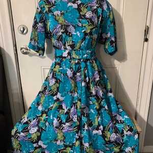 Vintage 80-90s Kristen Polyester floral dress size 16, Vintage Cottagecore, Midi dress, Summer, Blue.