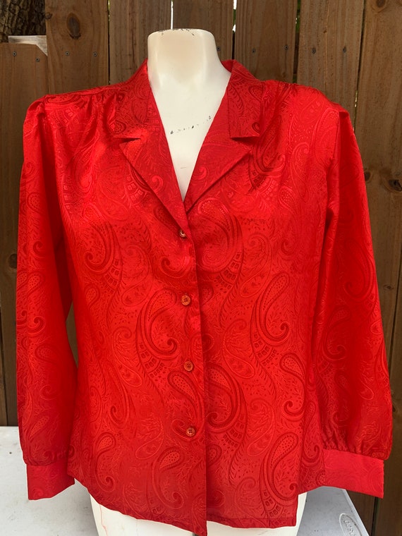 70s Vintage Bryn Mawr by Bobbie Brooks red blouse… - image 2