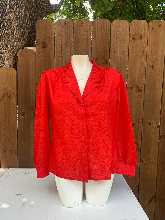 70s Vintage Bryn Mawr by Bobbie Brooks red blouse… - image 1