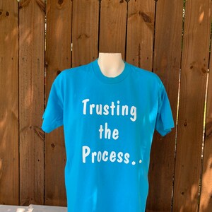 80s Vintage Blue single stitch T-shirt size Large by Best Fruit of the Loom.
