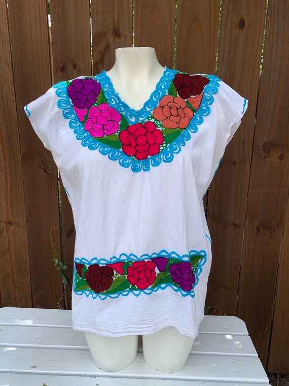 Vintage 90’s Mexican blouse size Large, boho embr… - image 2
