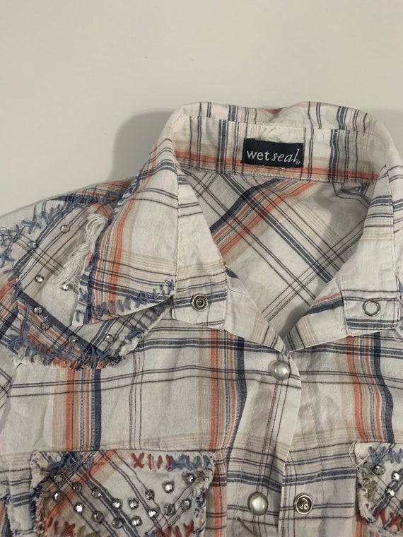 90s Y2K WET SEAL button up short sleeve blouse si… - image 3
