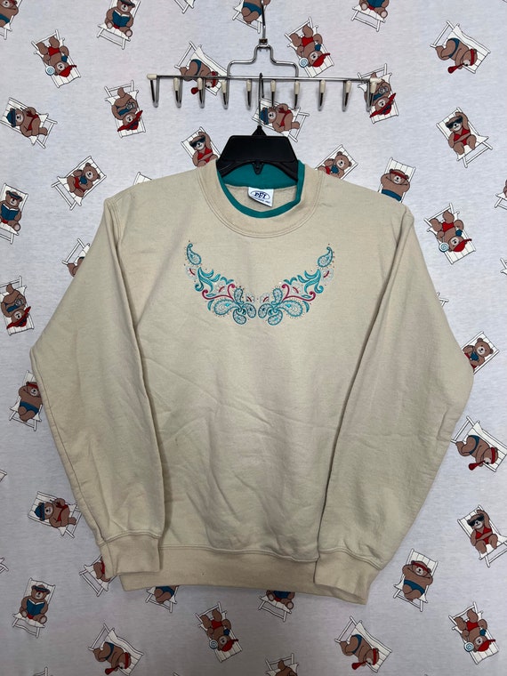Vintage Grandma sweatshirt turquoise/cream, mock … - image 1