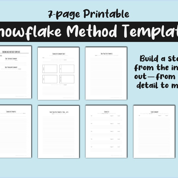 Snowflake Method Novel Outline | Story Planning Worksheets | NaNoWriMo Prep