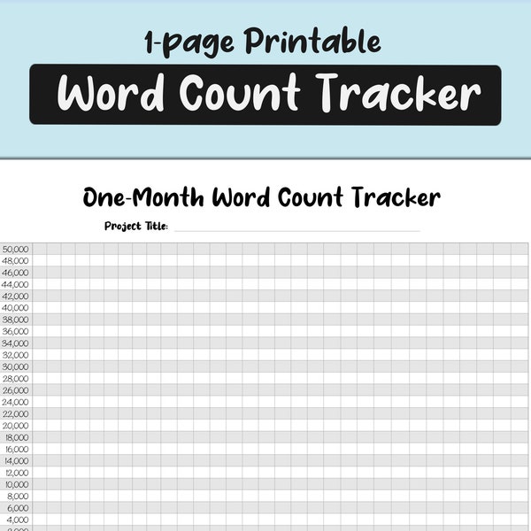 One-Month Writing Tracker | 50,000 Word Writing Graph | NaNoWriMo Progress Visualizer