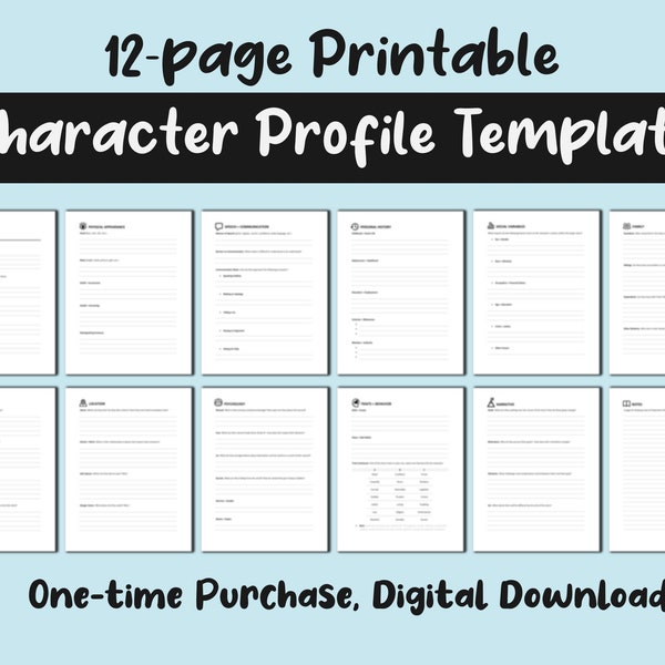 Printable Character Profile Template - 12 Pages, US Letter PDF Download