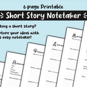 Short Story Notetaker | Writer Brainstorming Worksheets | Writing Outline | Story Template | NaNoWriMo | Writing Printable
