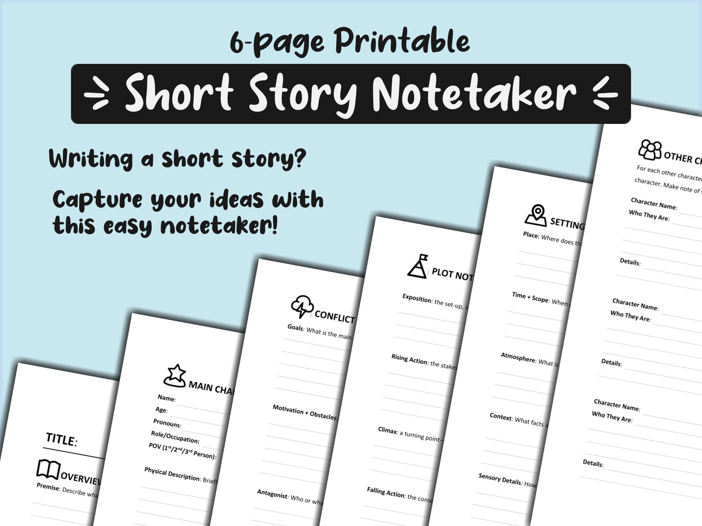 Short Story Notetaker Writer Brainstorming Worksheets Writing Outline Short Story Notetaker Writer Brainstorming Worksheets Writing Outline