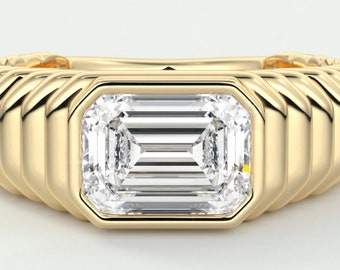 2CT  Emerald cut diamond gypsy set ring gold | Vintage set diamond pinky ring gold | Bezel set emerald cut diamond ring gold | Diamond ring