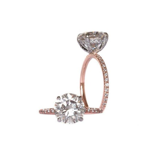 Anniversary Ring Sets, 1.00 shops CT Round Brilliant Cut Simulated Diamond Engagement Ring, 14K Rose Gold Ring, White Gold Eternity Wedding Band