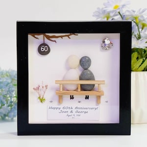 Personalized 60th Wedding Anniversary Gift For Parents, Grandparents, or In-Laws, Diamond Anniversary Pebble Art, 60th Anniversary Gift