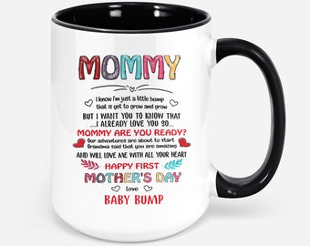 Mommy Happy First Mother's Day From Baby Bump Mug Pregnancy Gifts Pregnancy Announcement Mommy Present From Baby First Mother's Day Gift